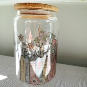 Taylor Swift Albums on Books with Flowers Glass Can Tumbler with Bamboo Lid
